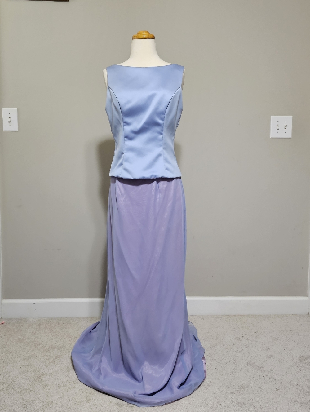 Vtg 90s Periwinkle Two Piece Chiffon Maxi Gown Set 8